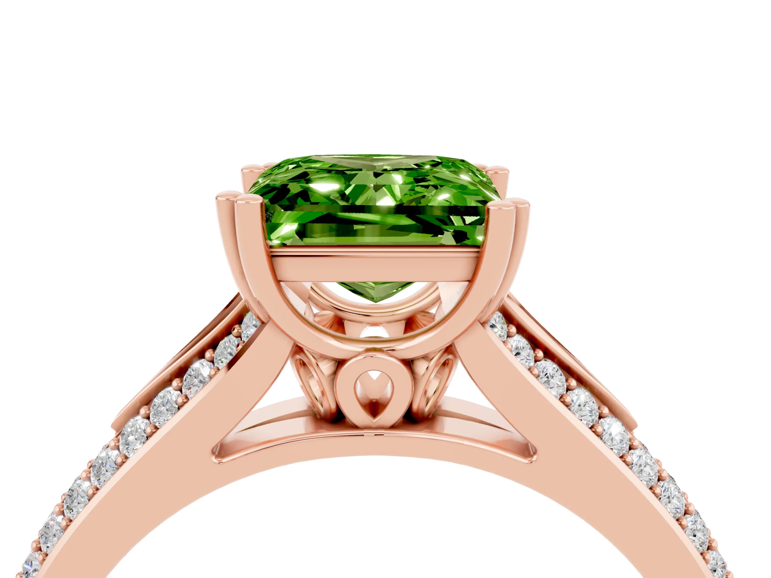 Rose gold Princess Cut Peridot Split Shank Engagement Ring with Pavé Band_4