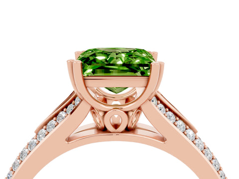 Rose gold Princess Cut Peridot Split Shank Engagement Ring with Pavé Band_4