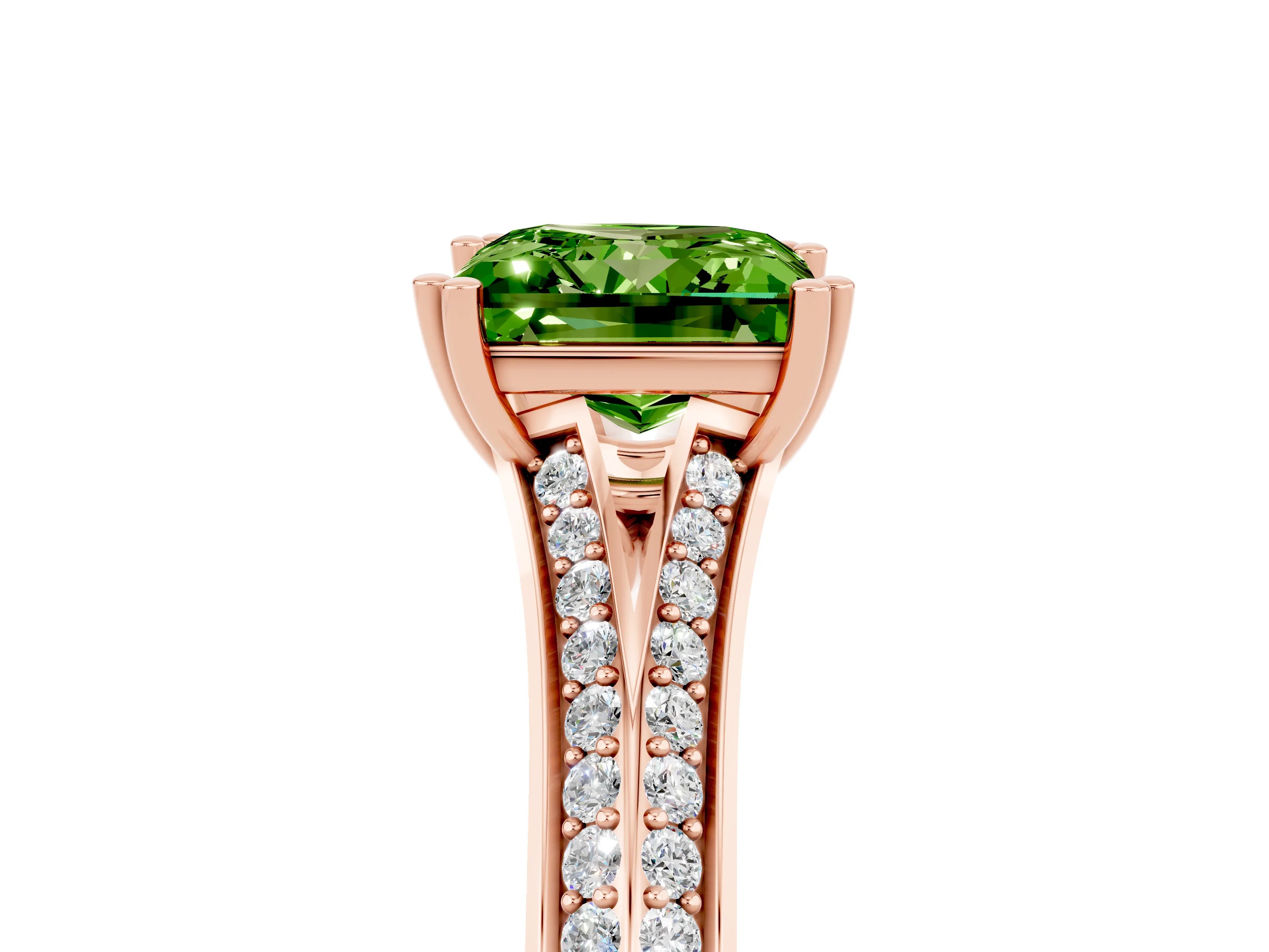 Rose gold Princess Cut Peridot Split Shank Engagement Ring with Pavé Band_5