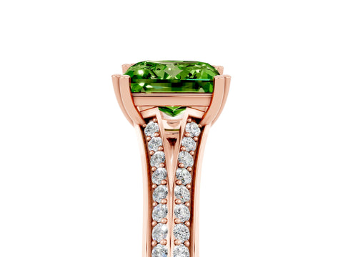 Rose gold Princess Cut Peridot Split Shank Engagement Ring with Pavé Band_5