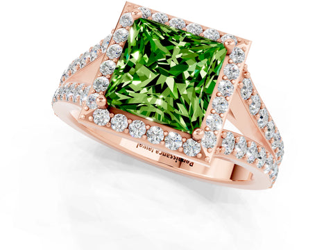 Rose gold Princess Cut Peridot Split Shank Halo Ring with Four-Prong Setting_13