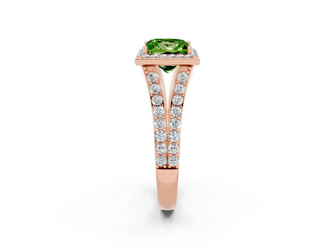 Rose gold Princess Cut Peridot Split Shank Halo Ring with Four-Prong Setting_14