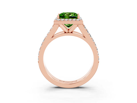 Rose gold Princess Cut Peridot Split Shank Halo Ring with Four-Prong Setting_15