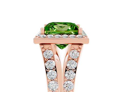 Rose gold Princess Cut Peridot Split Shank Halo Ring with Four-Prong Setting_17