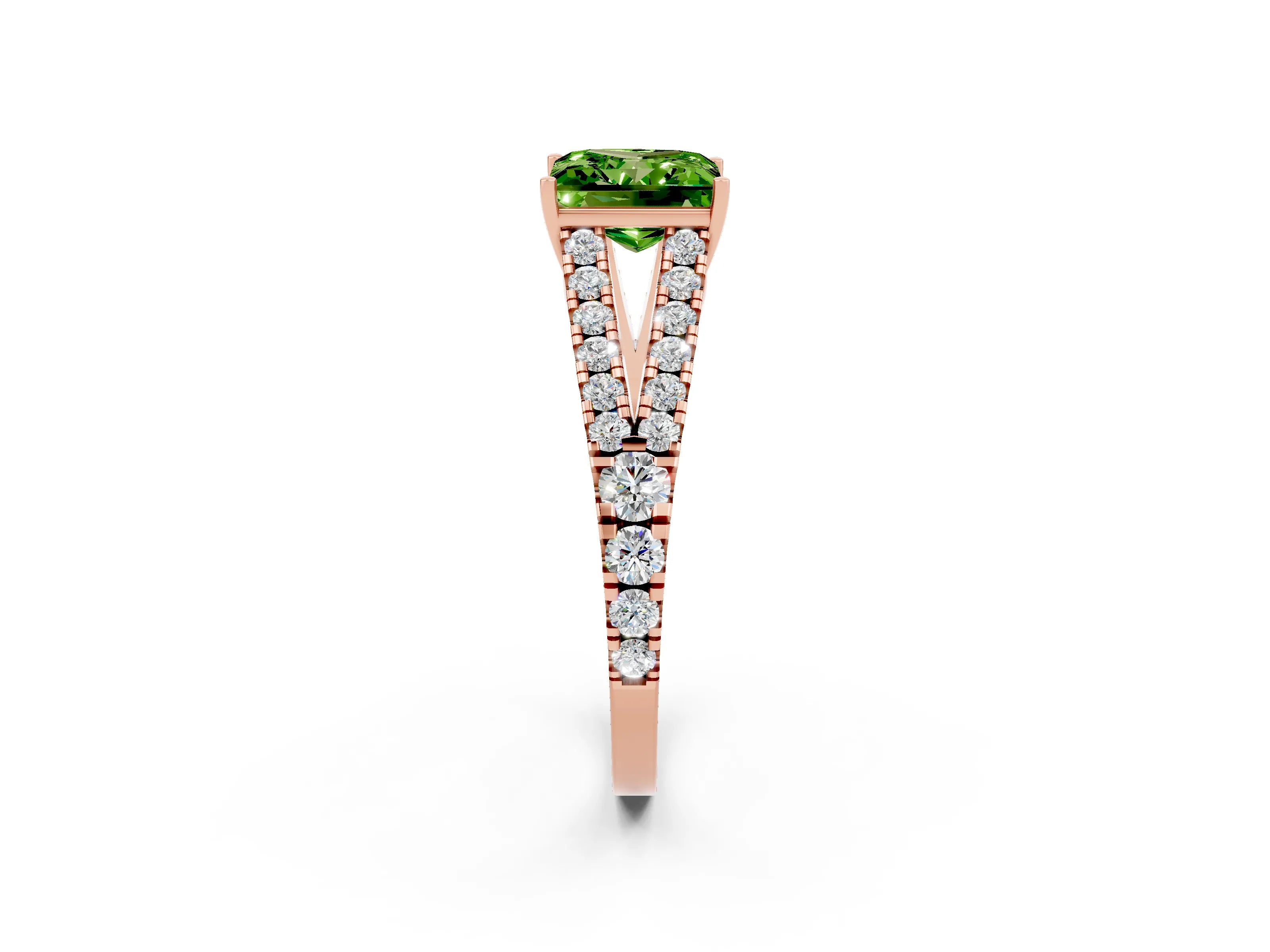 Rose gold Princess Cut Peridot Split Shank Pavé Engagement Ring with Four-Prong Setting_14