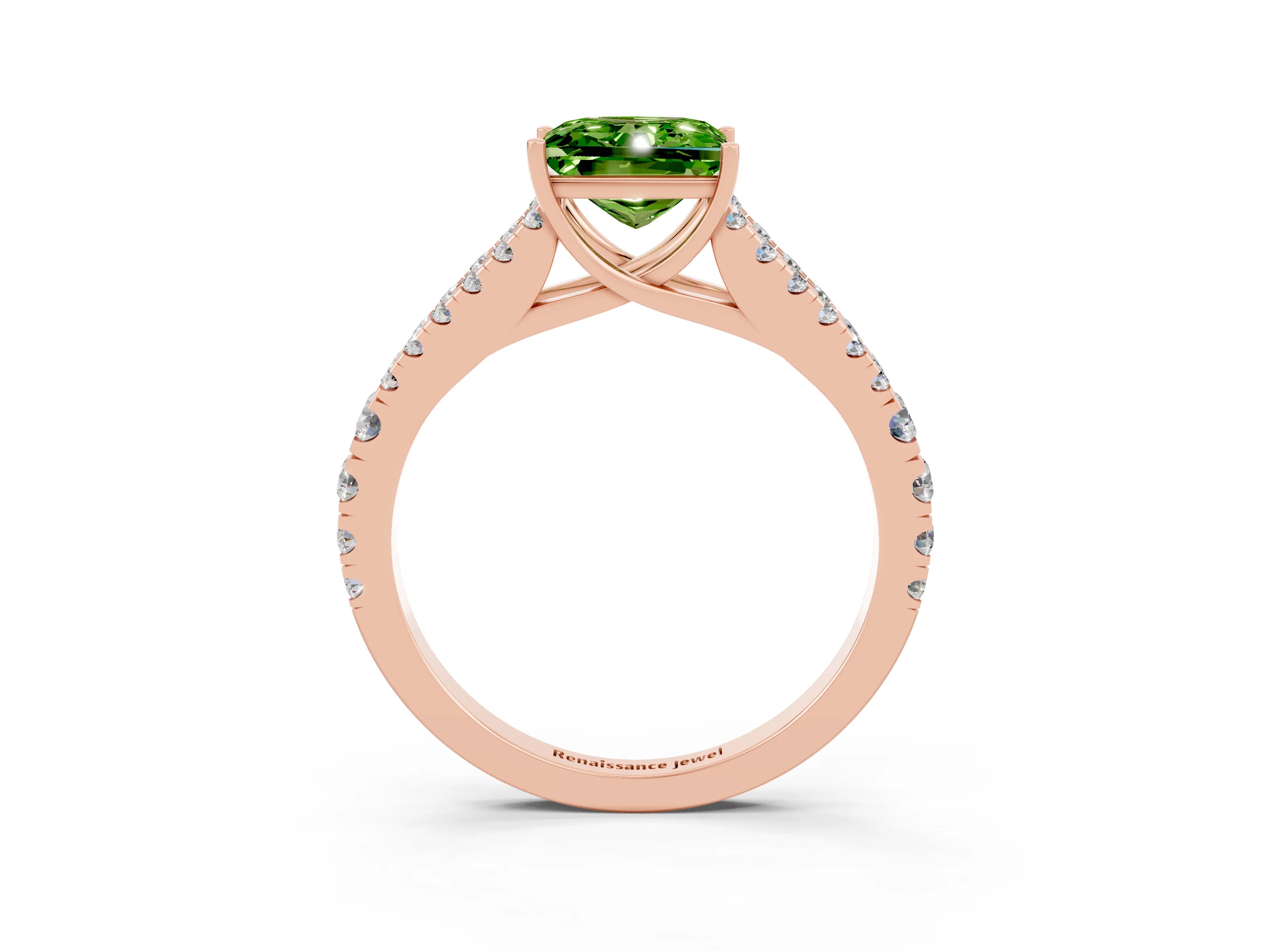 Rose gold Princess Cut Peridot Split Shank Pavé Engagement Ring with Four-Prong Setting_15