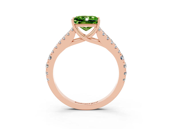 Rose gold Princess Cut Peridot Split Shank Pavé Engagement Ring with Four-Prong Setting