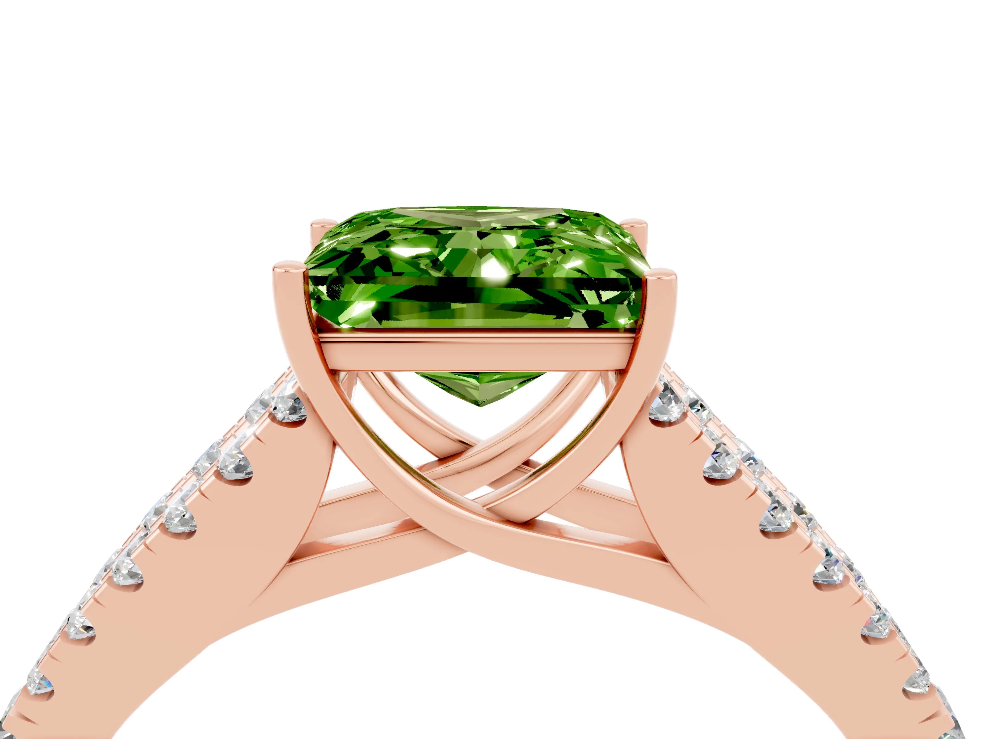 Rose gold Princess Cut Peridot Split Shank Pavé Engagement Ring with Four-Prong Setting_16