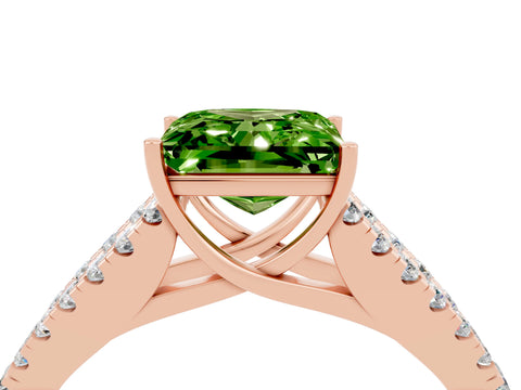 Rose gold Princess Cut Peridot Split Shank Pavé Engagement Ring with Four-Prong Setting_16