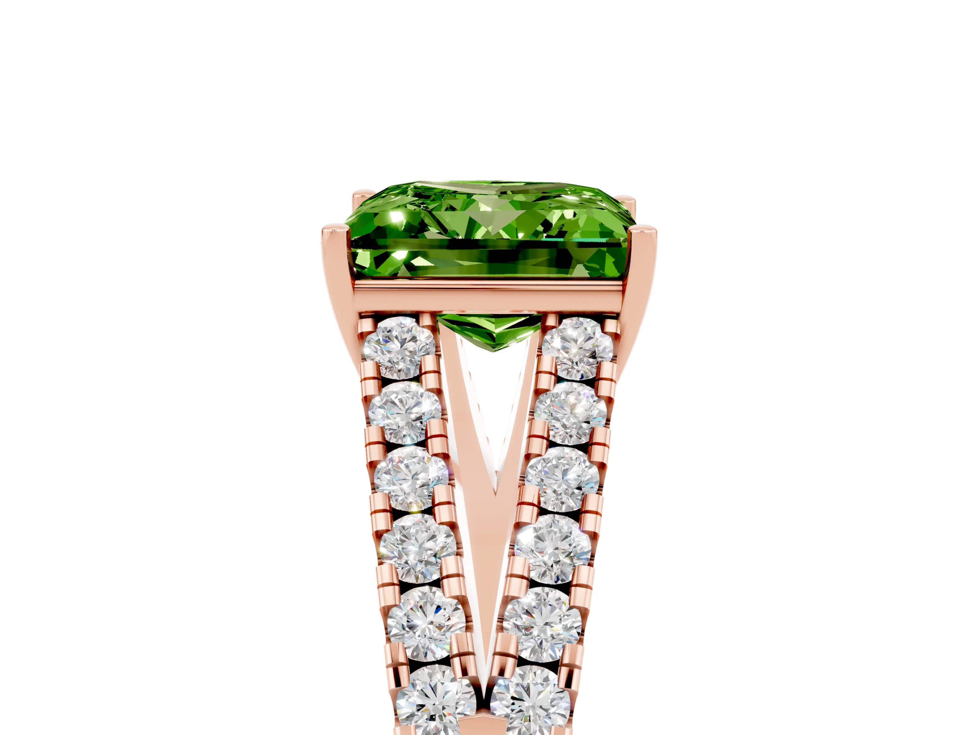 Rose gold Princess Cut Peridot Split Shank Pavé Engagement Ring with Four-Prong Setting_17