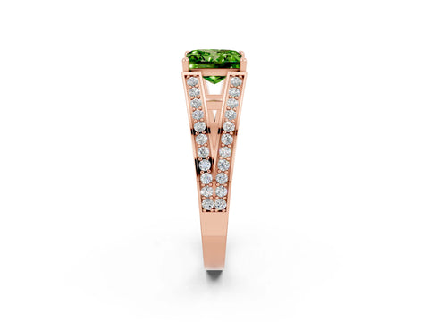 Rose gold Princess Cut Peridot Split Shank Ring with Pavé Band and Four-Prong Setting_2