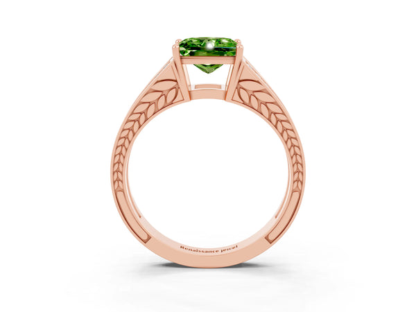 Rose gold Princess Cut Peridot Split Shank Ring with Pavé Band and Four-Prong Setting