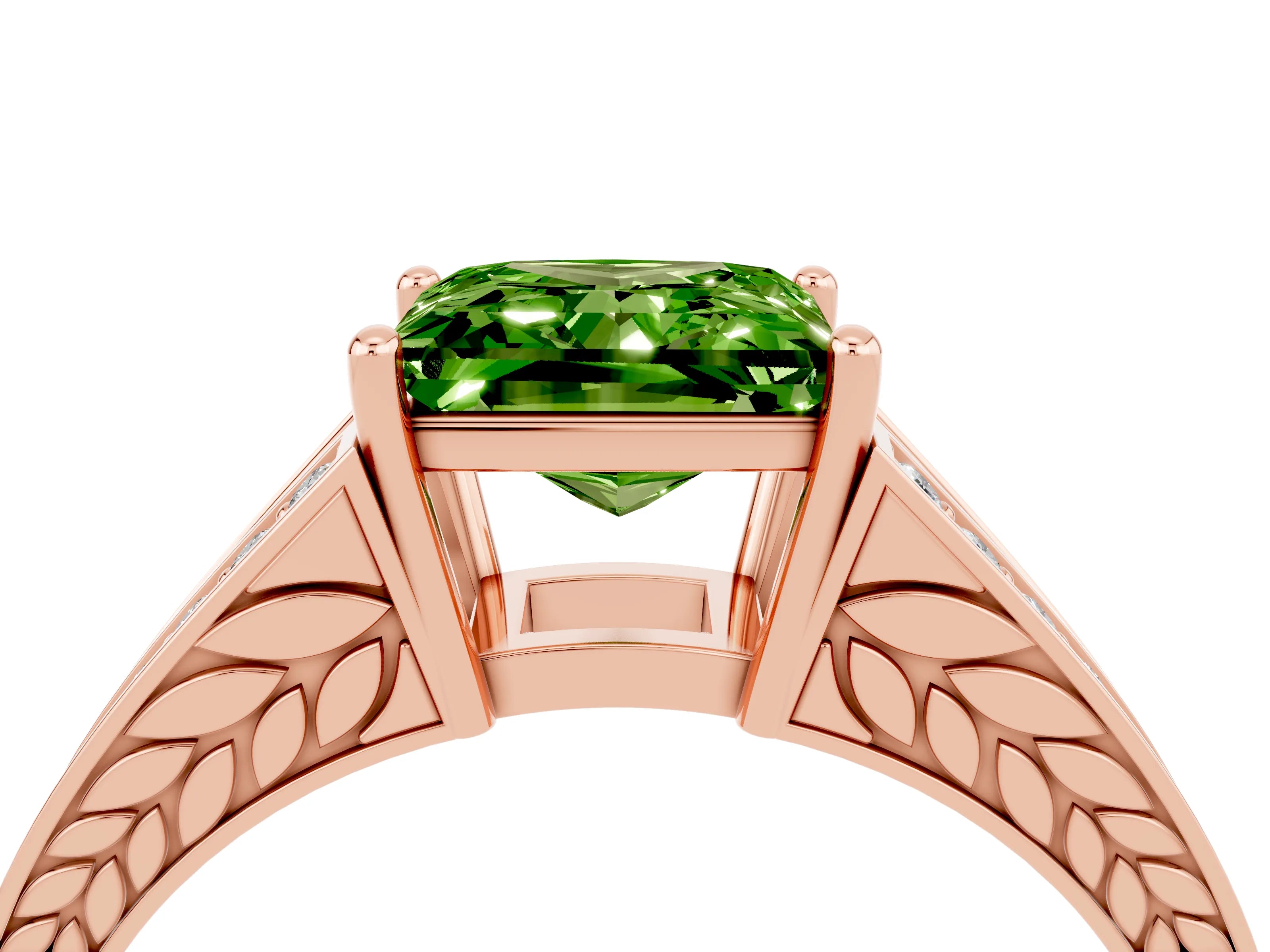 Rose gold Princess Cut Peridot Split Shank Ring with Pavé Band and Four-Prong Setting_4