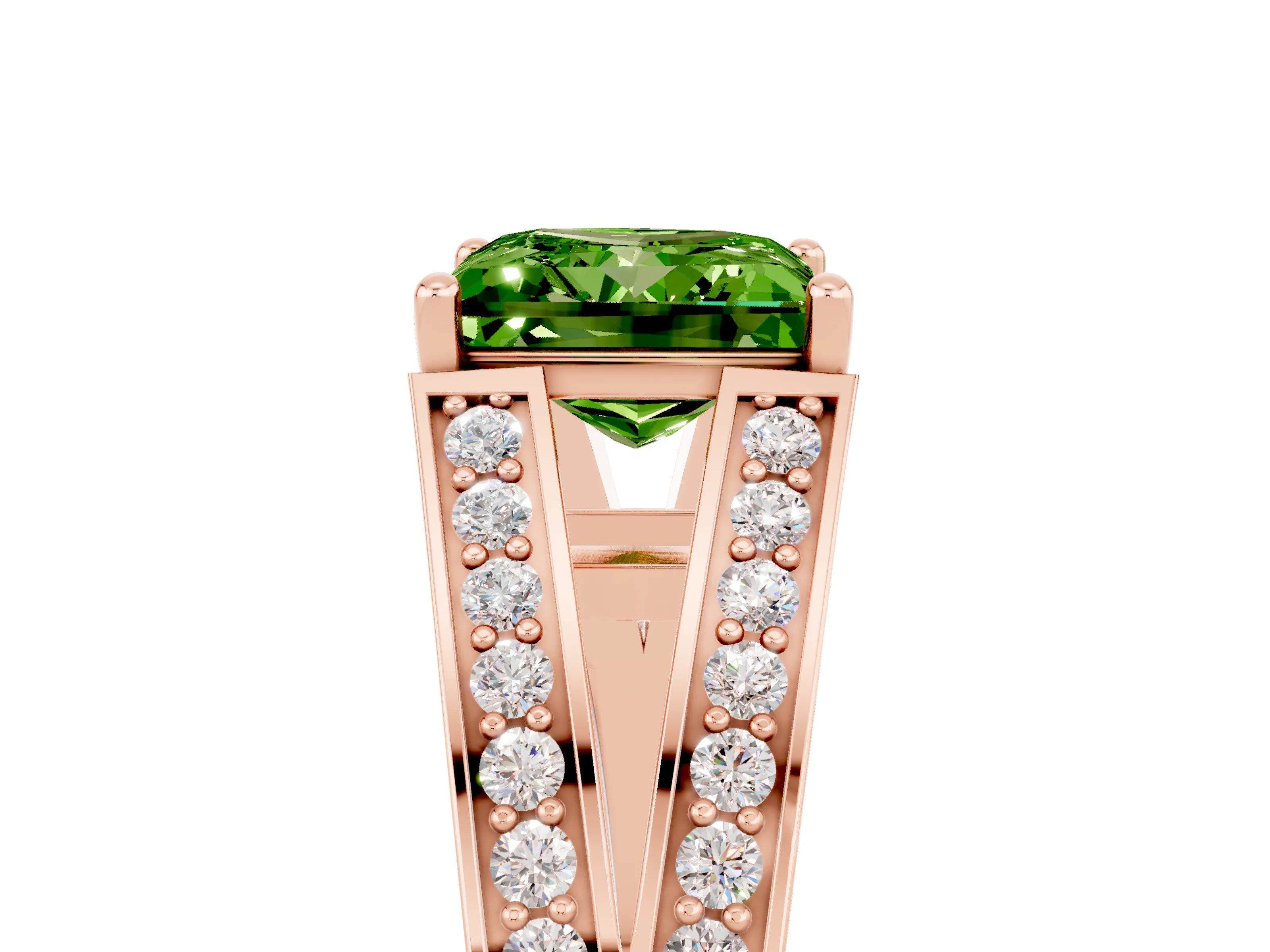 Rose gold Princess Cut Peridot Split Shank Ring with Pavé Band and Four-Prong Setting_5