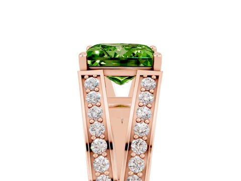 Rose gold Princess Cut Peridot Split Shank Ring with Pavé Band and Four-Prong Setting_5