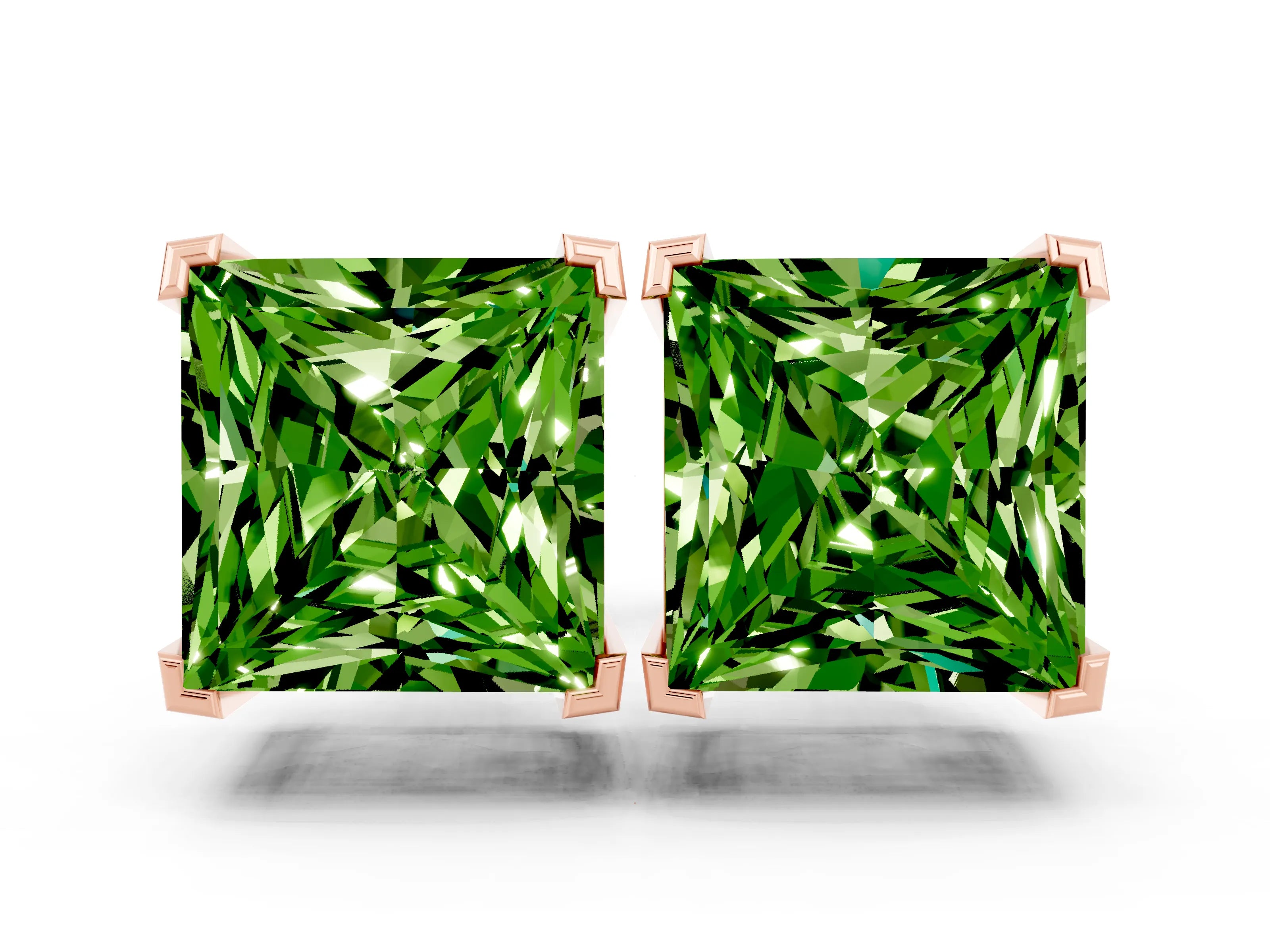 Rose gold Princess Cut Peridot Stud Earrings_30
