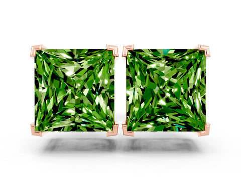Rose gold Princess Cut Peridot Stud Earrings_30