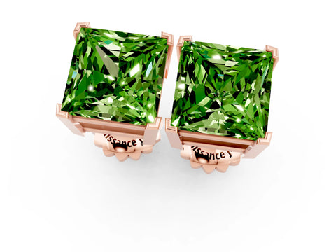 Rose gold Princess Cut Peridot Stud Earrings_31