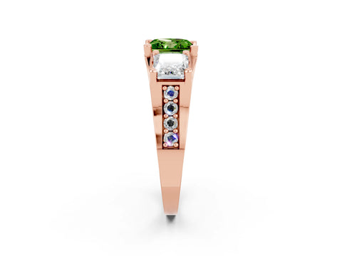 Rose gold Princess Cut Peridot Three-Stone Ring with Channel Set Band and Four-Prong Setting_2