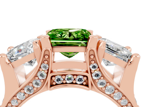 Rose gold Princess Cut Peridot Three-Stone Ring with Channel Set Band and Four-Prong Setting_4