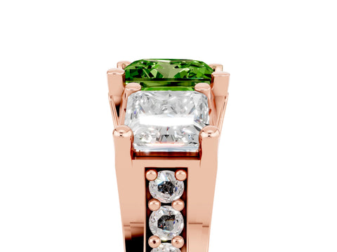 Rose gold Princess Cut Peridot Three-Stone Ring with Channel Set Band and Four-Prong Setting_5