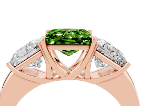 Rose gold Princess Cut Peridot Three-Stone Ring with Four-Prong Setting and Classic Band_4