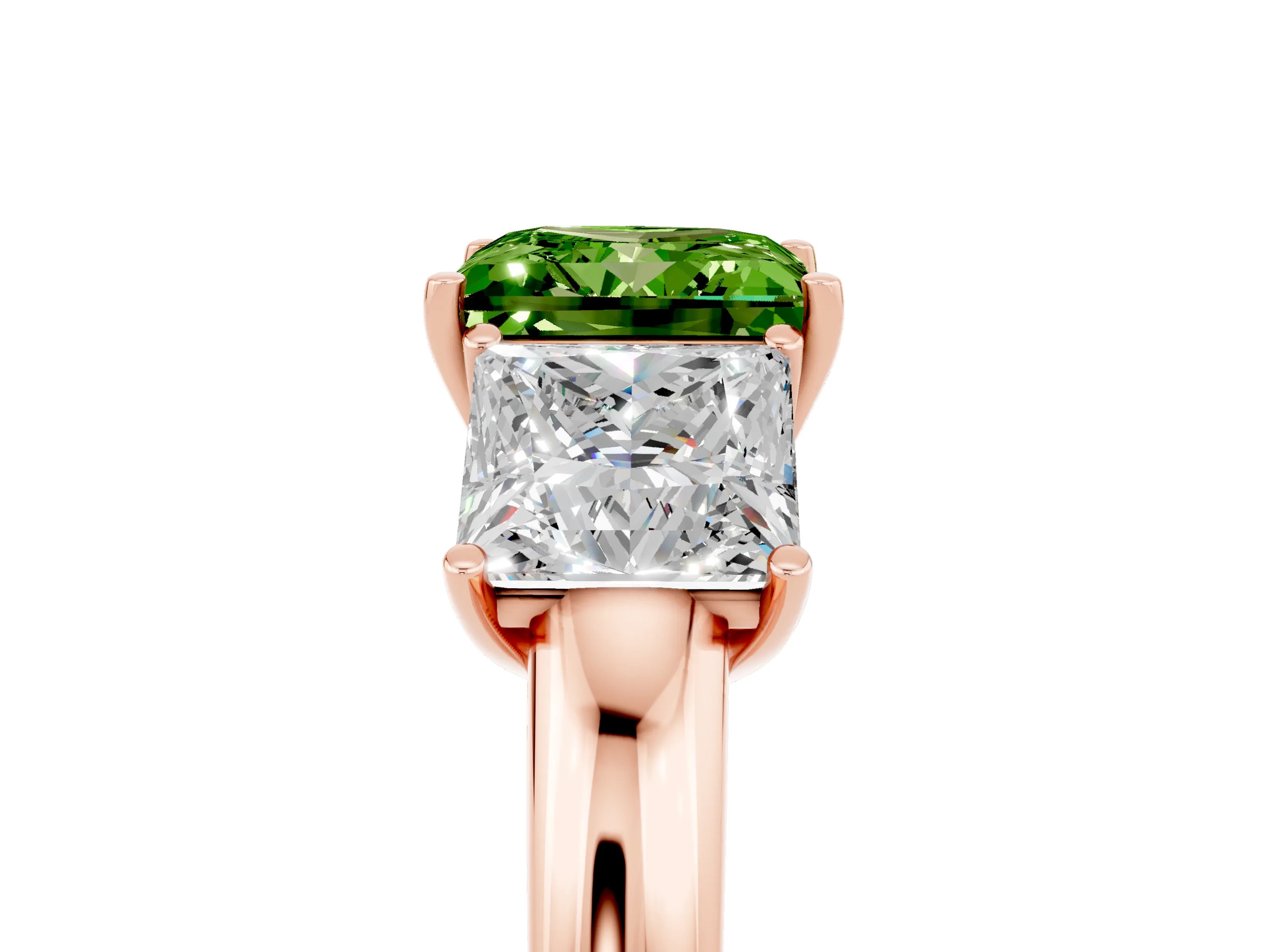 Rose gold Princess Cut Peridot Three-Stone Ring with Four-Prong Setting and Classic Band_5