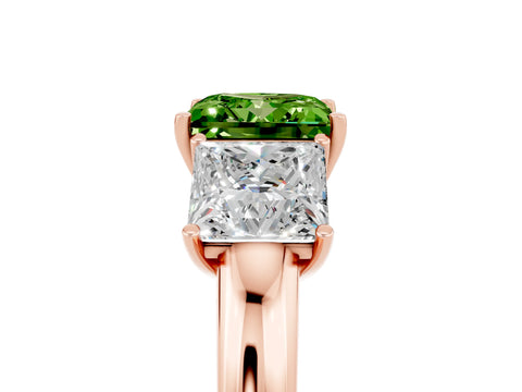Rose gold Princess Cut Peridot Three-Stone Ring with Four-Prong Setting and Classic Band_5