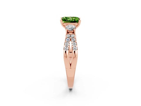 Rose gold Princess Cut Peridot Three-Stone Ring with Pavé Split Shank and Four-Prong Setting_2
