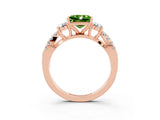 Rose gold Princess Cut Peridot Three-Stone Ring with Pavé Split Shank and Four-Prong Setting_3