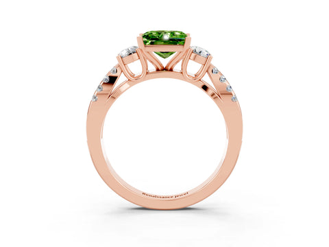 Rose gold Princess Cut Peridot Three-Stone Ring with Pavé Split Shank and Four-Prong Setting_3