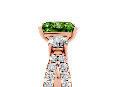 Rose gold Princess Cut Peridot Three-Stone Ring with Pavé Split Shank and Four-Prong Setting_5