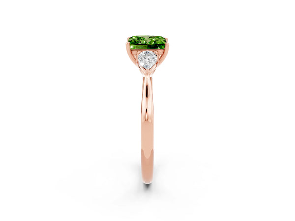 Rose gold Princess Cut Peridot Three-Stone Ring with Pear  Side Stones and Prong Setting