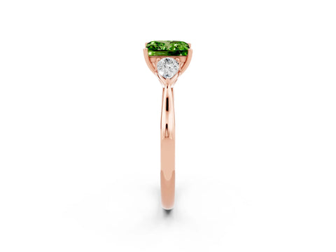 Rose gold Princess Cut Peridot Three-Stone Ring with Pear Side Stones and Four-Prong Setting_14