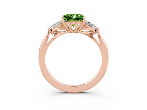 Rose gold Princess Cut Peridot Three-Stone Ring with Pear Side Stones and Four-Prong Setting_15