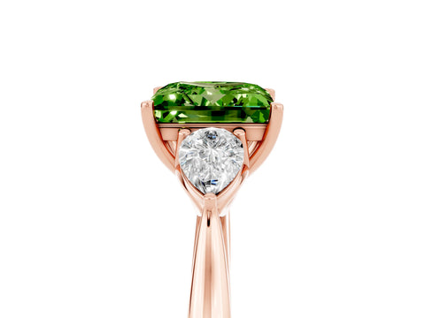 Rose gold Princess Cut Peridot Three-Stone Ring with Pear Side Stones and Four-Prong Setting_17
