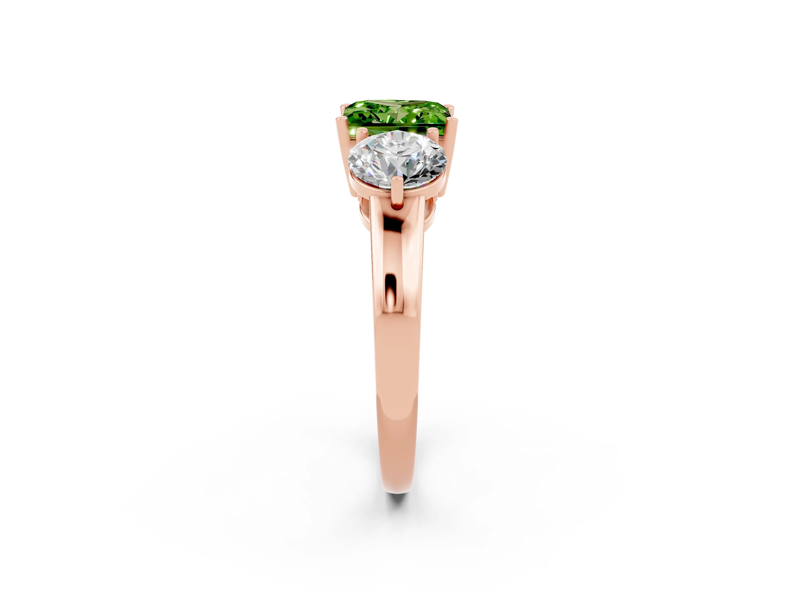Rose gold Princess Cut Peridot Three-Stone Ring with Prong Setting and Classic Band_2