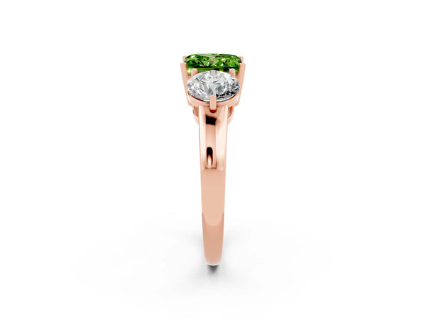 Rose gold Princess Cut Peridot Three-Stone Ring with Prong Setting and Classic Band