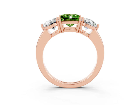 Rose gold Princess Cut Peridot Three-Stone Ring with Prong Setting and Classic Band_3