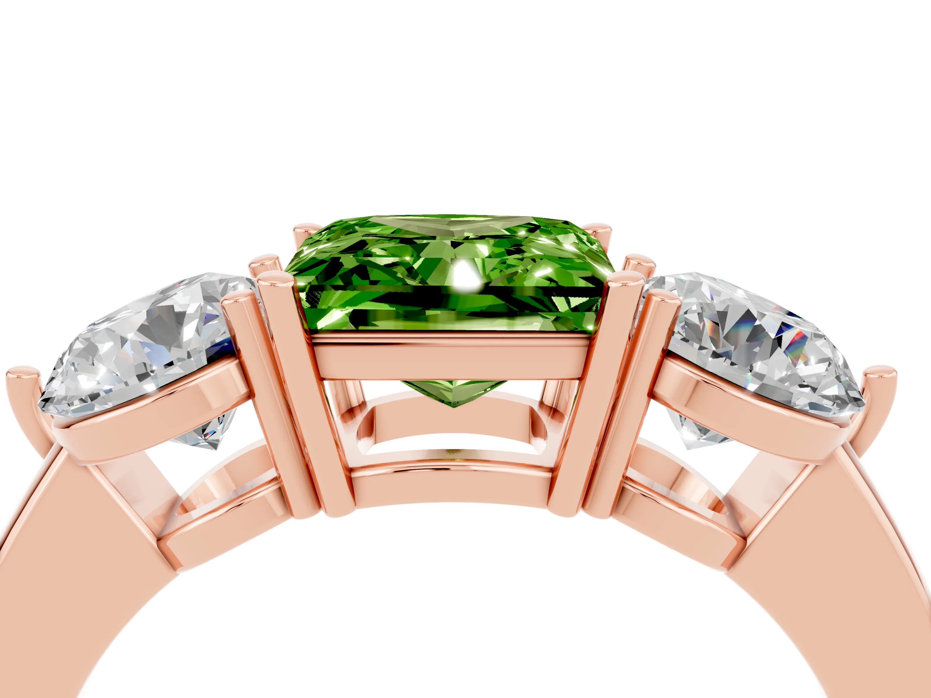 Rose gold Princess Cut Peridot Three-Stone Ring with Prong Setting and Classic Band_4