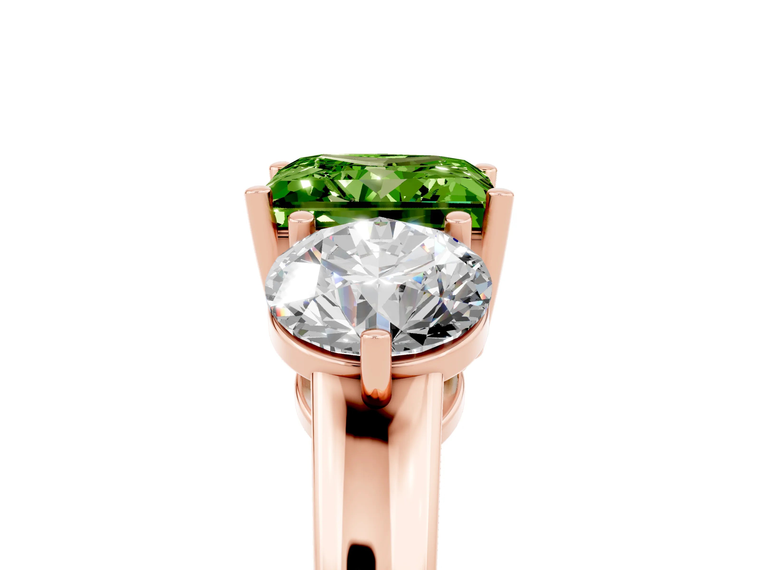 Rose gold Princess Cut Peridot Three-Stone Ring with Prong Setting and Classic Band_5