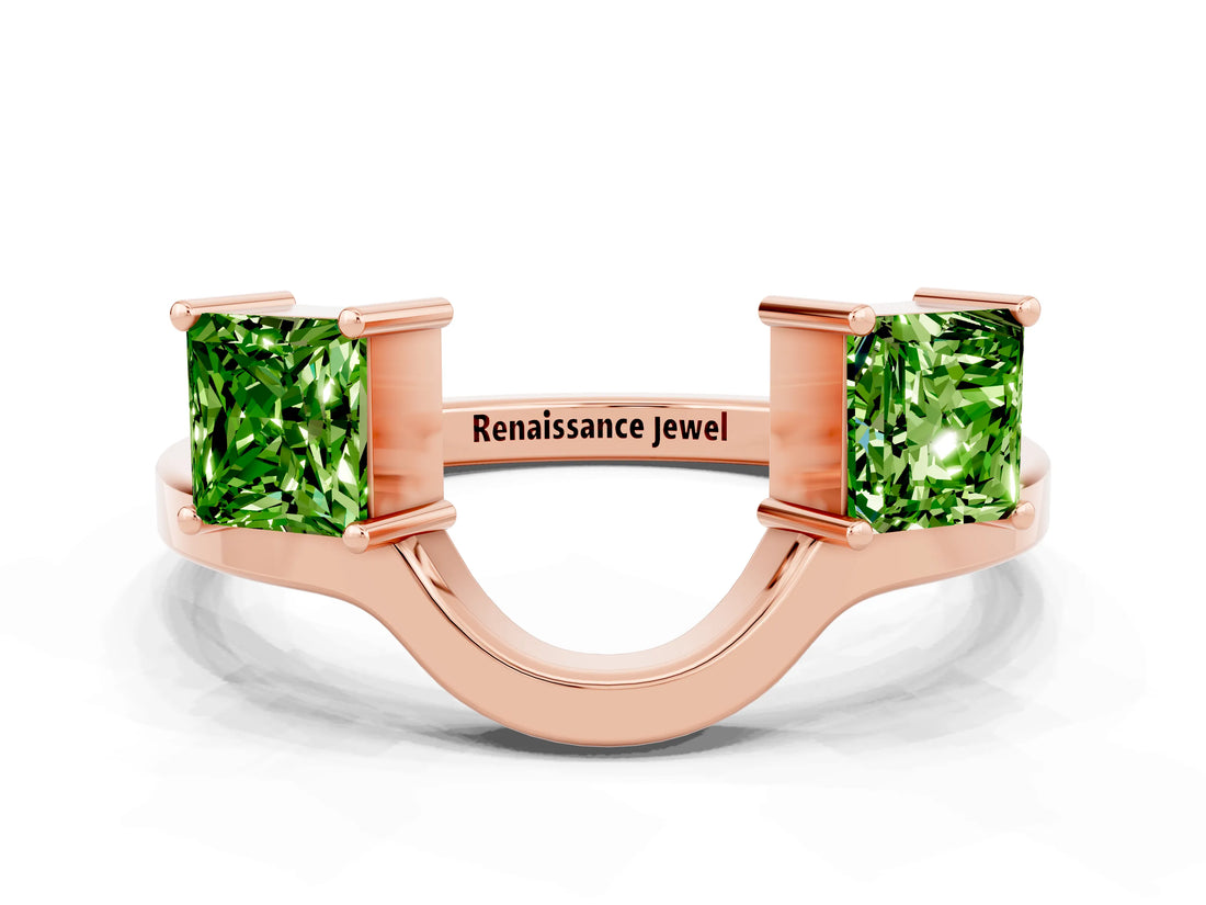 Rose gold Princess Cut Peridot Two-Stone Open Band Ring with Four-Prong Setting_6