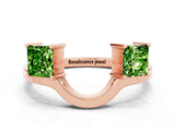 Rose gold Princess Cut Peridot Two-Stone Open Band Ring with Four-Prong Setting_6