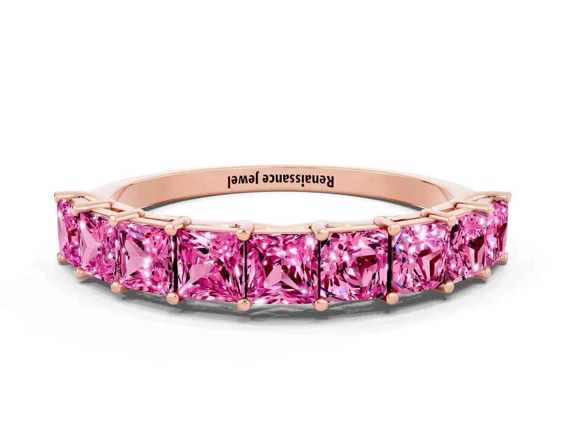 Rose gold Princess Cut Pink Sapphire Channel-Set Eternity Band with Prong Setting_6