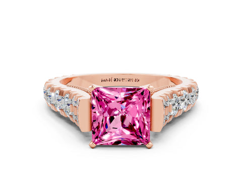 Rose gold Princess Cut Pink Sapphire Classic Solitaire Ring with Pavé Band and Four-Prong Setting_12