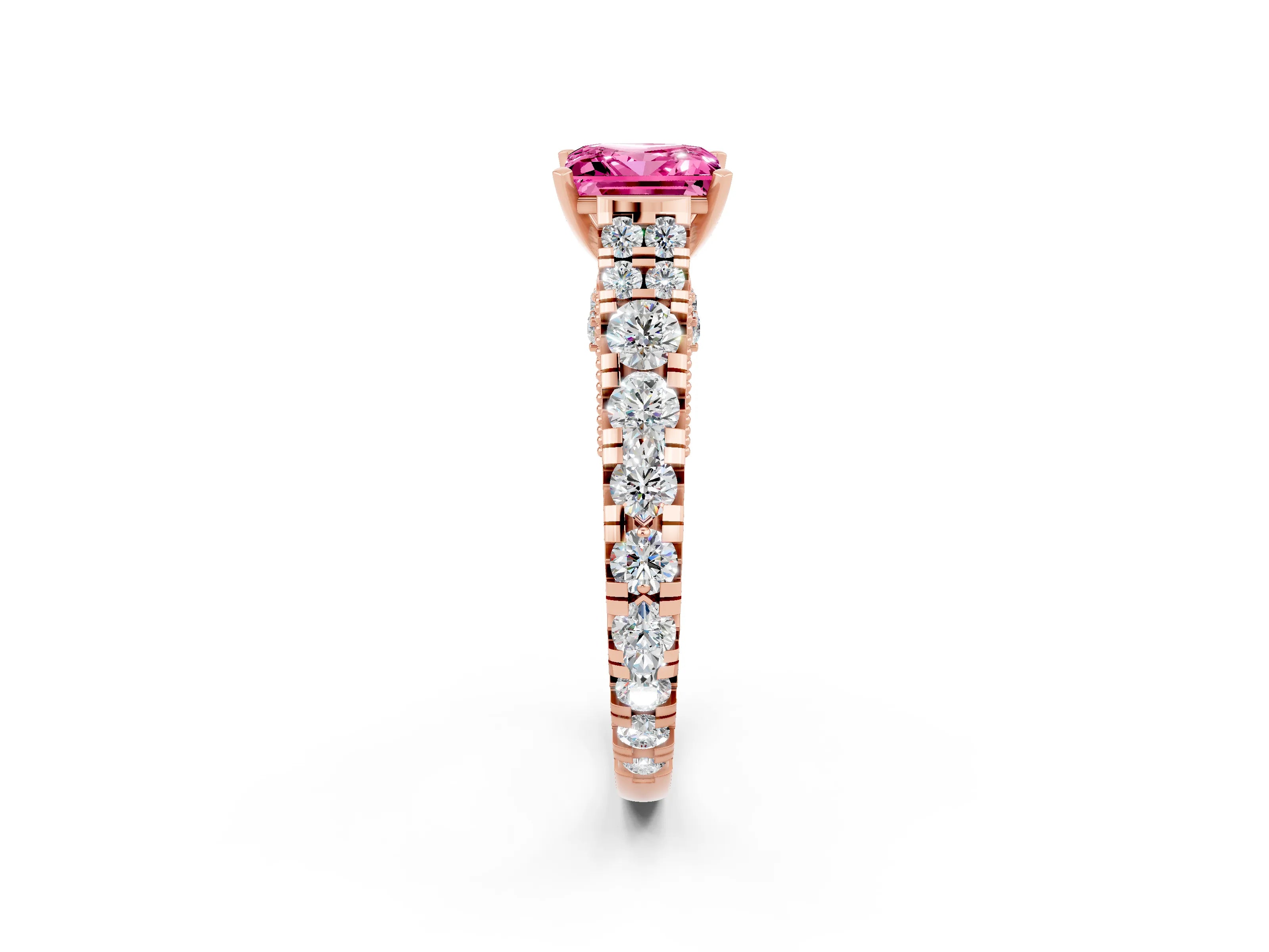 Rose gold Princess Cut Pink Sapphire Classic Solitaire Ring with Pavé Band and Four-Prong Setting_14