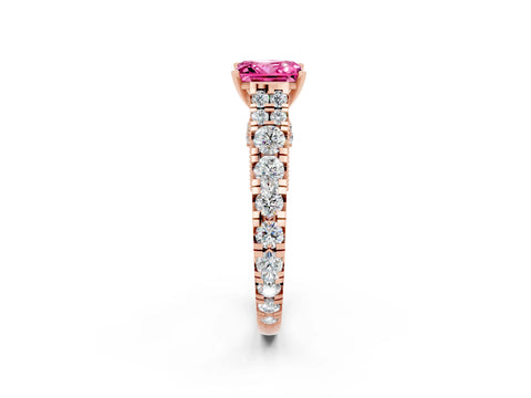 Rose gold Princess Cut Pink Sapphire Classic Solitaire Ring with Pavé Band and Four-Prong Setting_14
