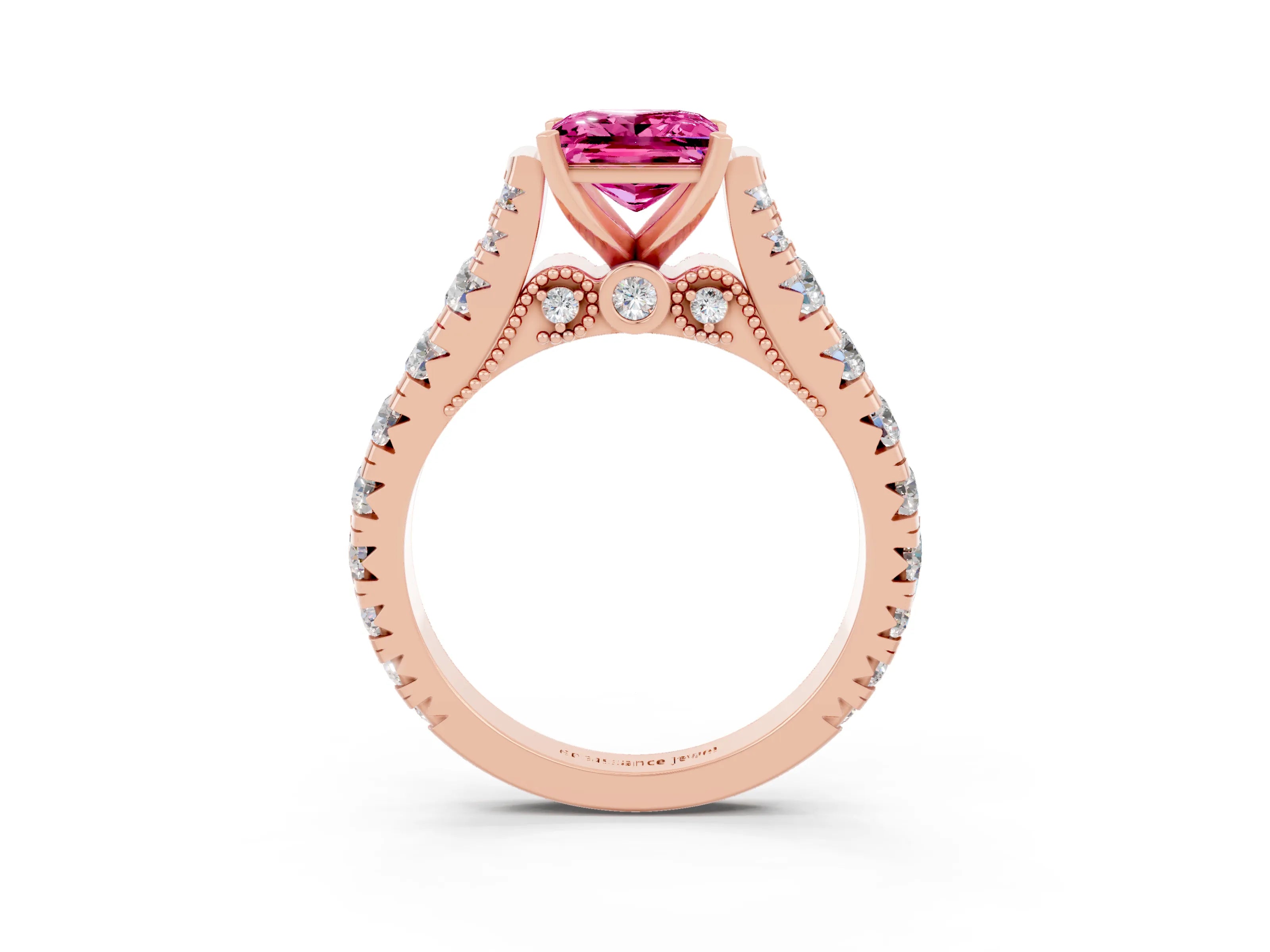 Rose gold Princess Cut Pink Sapphire Classic Solitaire Ring with Pavé Band and Four-Prong Setting_15