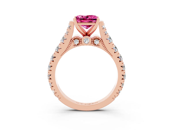 Rose gold Princess Cut Pink Sapphire Classic Solitaire Ring with Pavé Band and Four-Prong Setting