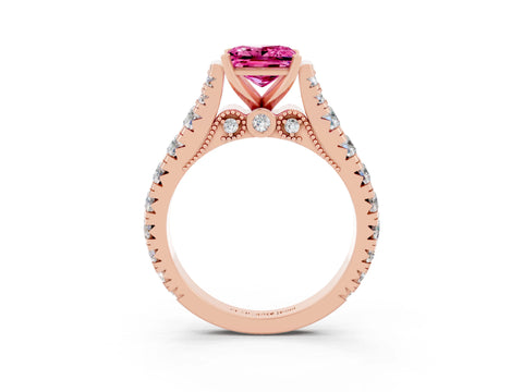 Rose gold Princess Cut Pink Sapphire Classic Solitaire Ring with Pavé Band and Four-Prong Setting_15